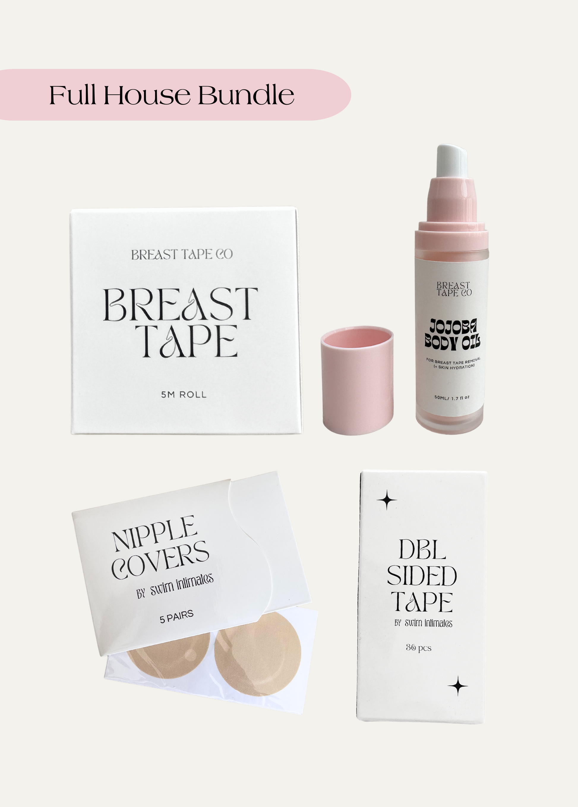 Breast Tape + Nipple Covers + DBL Sided Tape + Jojoba Body Oil Bundle – Breast  Tape Co