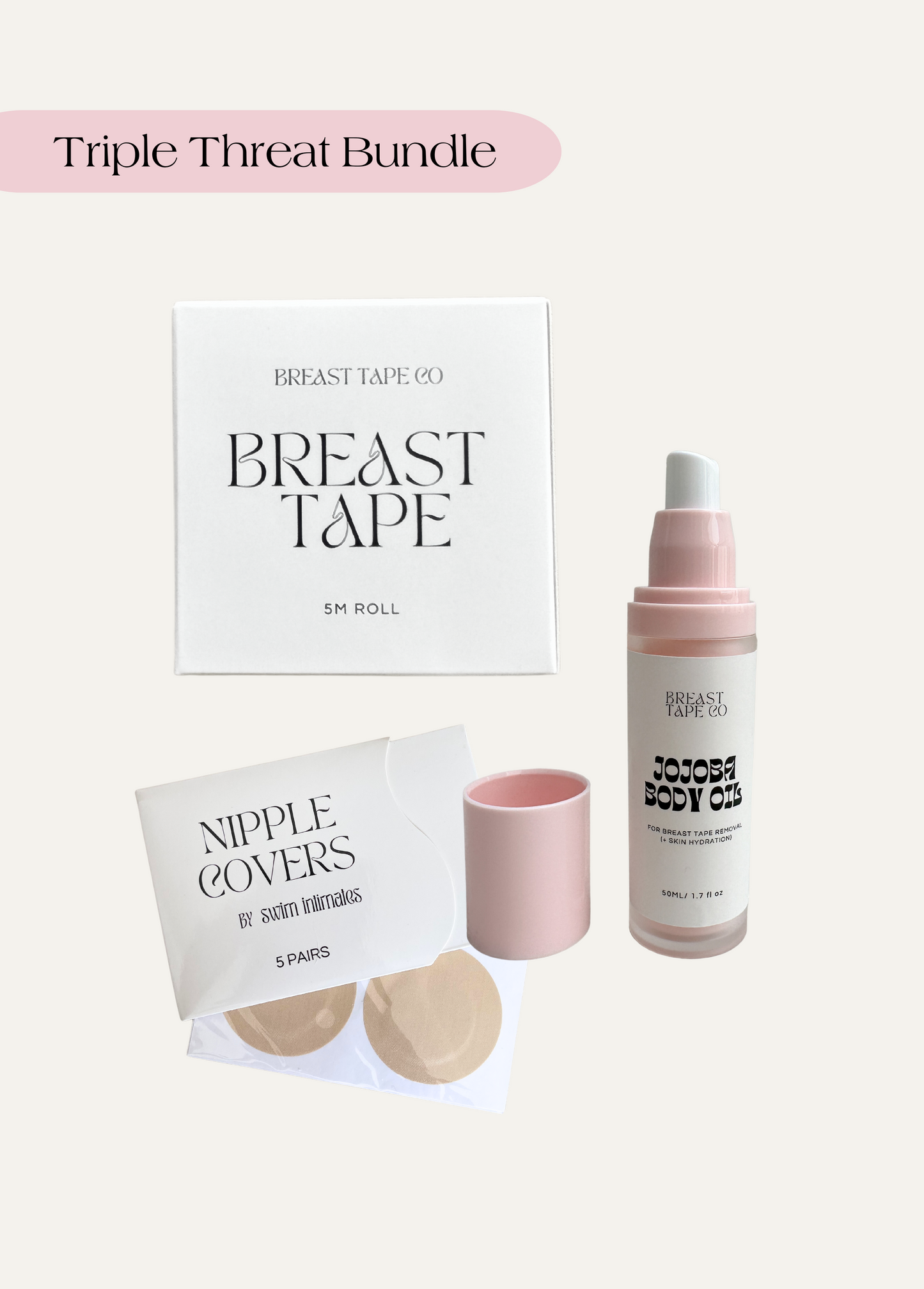 Breast Tape + Nipple Covers + DBL Sided Tape + Jojoba Body Oil Bundle